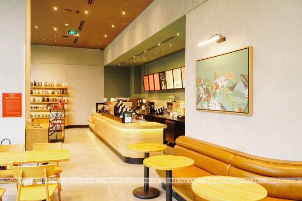 sơn giả xi măng quán cà phê star buck quận 1 hcm