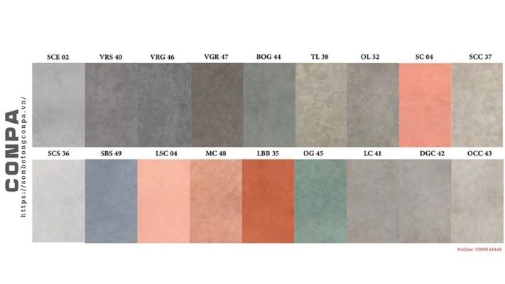 Bảng màu sơn giả bê tông màu đơn