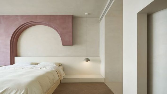 Sơn hiệu ứng bê tông một phần tường phòng ngủ