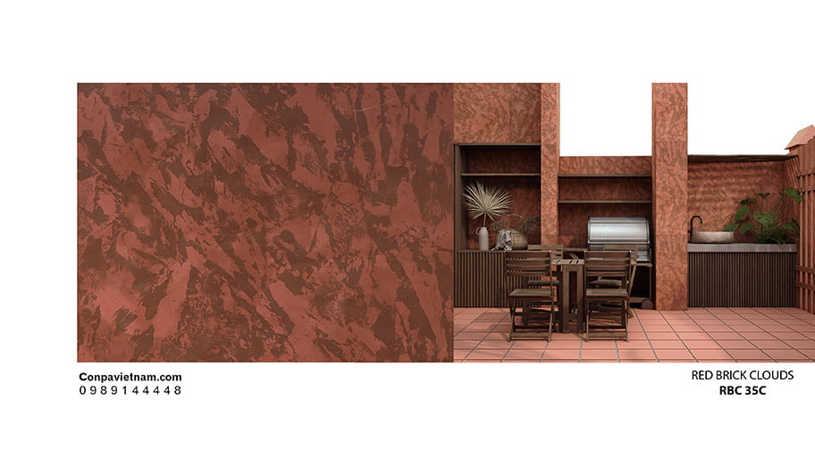 Màu phối hợp đỏ gạch hiệu ứng vân mây