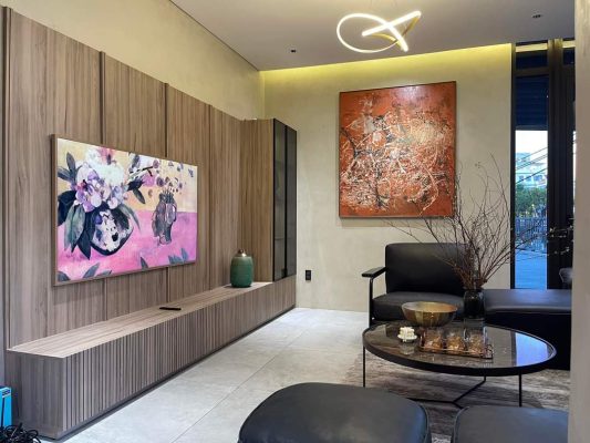 sơn giả bê tông phòng khách căn hộ