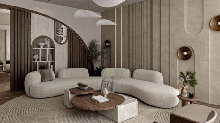 Không gian phòng khách Bắc Âu cùng sơn cát hiệu ứng