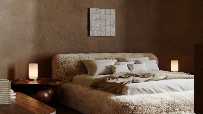 Sơn cát mỹ thuật trong phòng ngủ tối giản