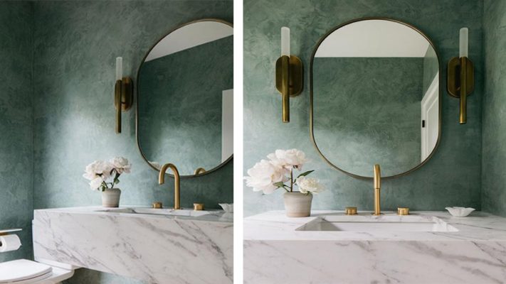 Không gian phòng tắm sử dụng sơn giả đá màu ngọc bích