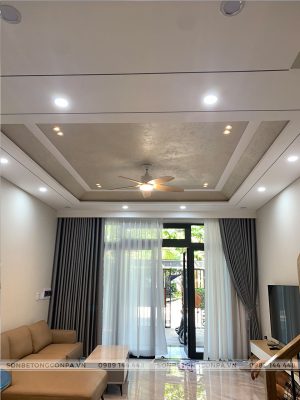 Trần nhà sơn hiệu ứng bê tông tone vàng