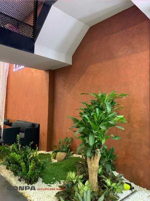 Tường sơn hiệu ứng kết hợp trang trí thiên nhiên
