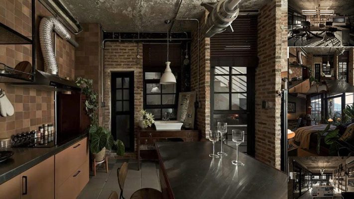 Phòng bếp sử dụng sơn giả bê tông