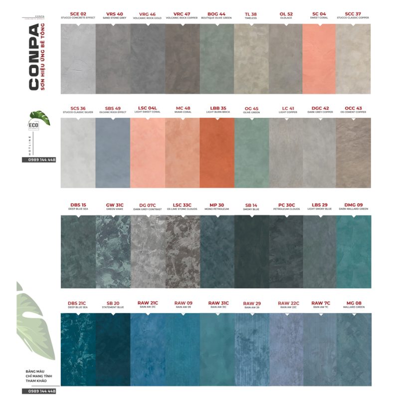Bảng màu sơn hiệu ứng bê tông đẹp