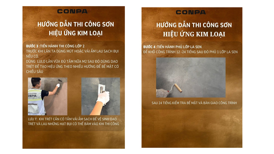 Bước 3 và bước 4 trong thi công sơn hiệu ứng kim loại