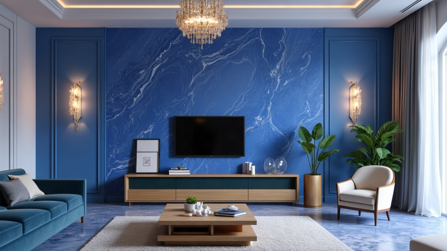 Mẫu công trình sử dụng sơn hiệu ứng màu xanh biển