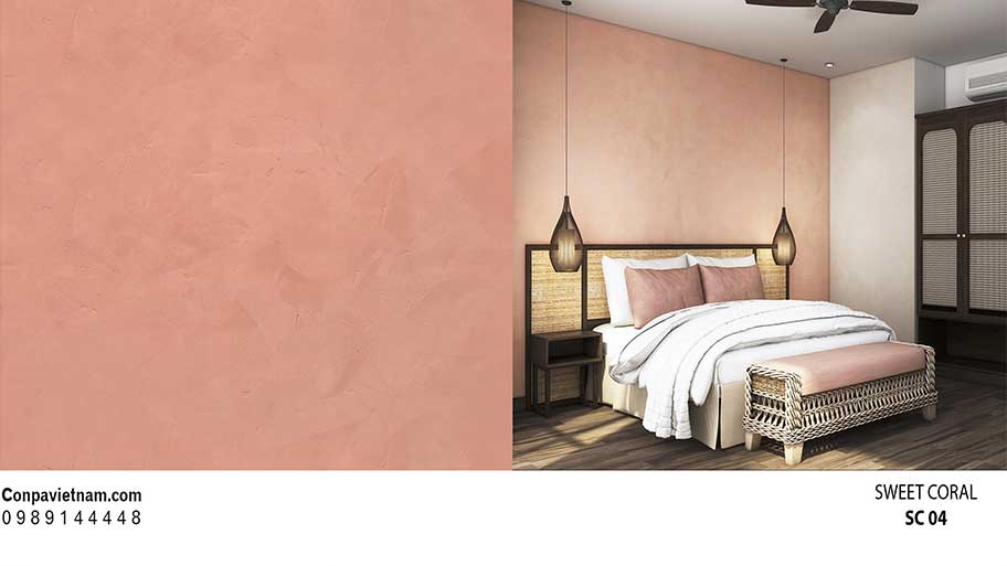 Mẫu phòng ngủ sử dụng sơn hiệu ứng màu đơn