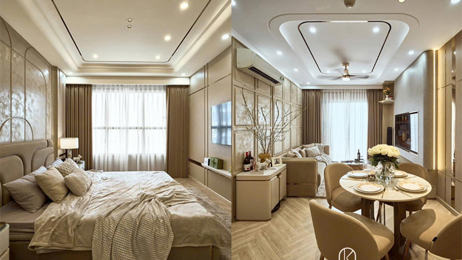 Mẫu phòng ngủ sử dụng sơn hiệu ứng màu sáng