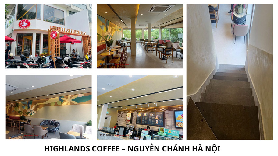 Quán Highlands Coffee ứng dụng sơn hiệu ứng bê tông