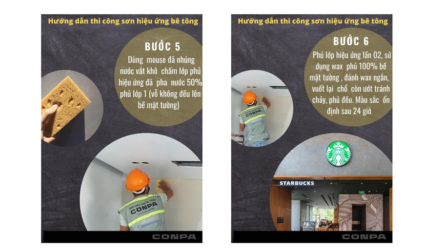 Quy trình bước 5 và bước 6 thi công sơn hiệu ứng bê tông
