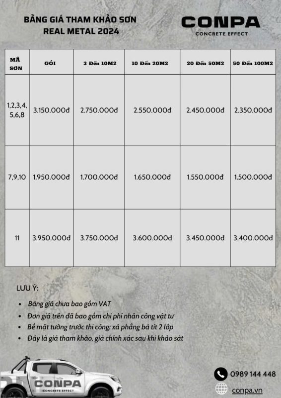 Bảng báo giá sơn kim loại thật 2024