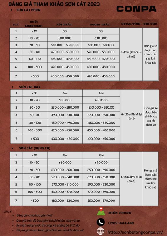 Bảng báo giá thi công sơn cát