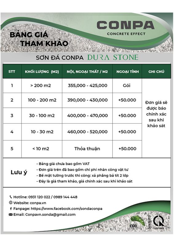 Bảng báo giá thi công sơn giả đá Dura