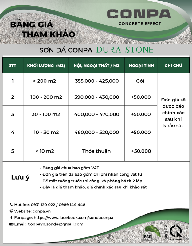 Bảng giá sơn giả đá