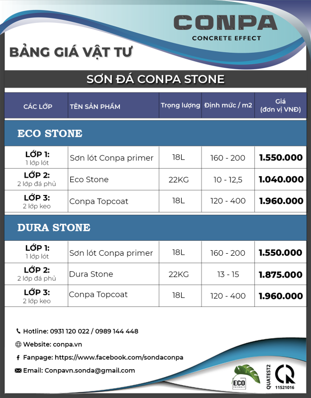 Tham khảo bảng giá sơn giả đá