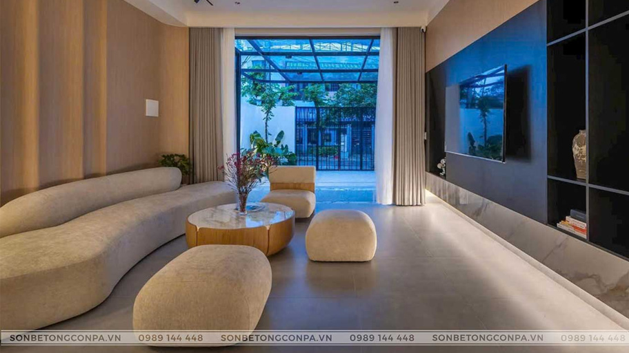 Mẫu phòng khách ứng dụng sơn hiệu ứng độc đáo