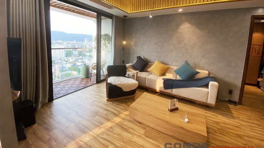 Phòng khách phong cách tối giản sử dụng sơn bê tông