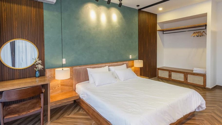 Phòng ngủ của Song Cat Villa Đà Nẵng sử dụng sơn hiệu ứng