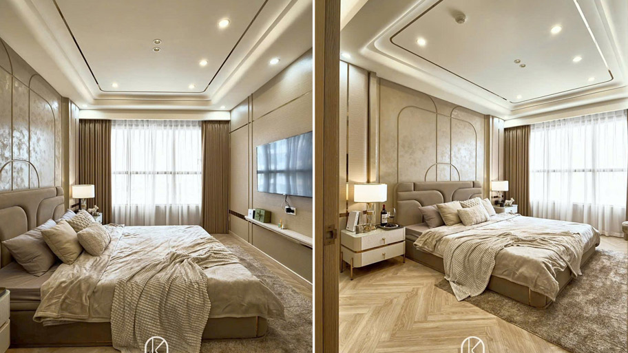Sử dụng sơn hiệu ứng cho phòng ngủ của căn hộ Classy Lady Suite