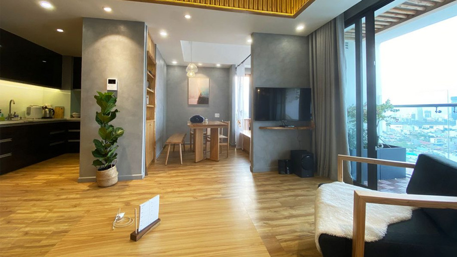 Ứng dụng sơn hiệu ứng bê tông cho phòng bếp trong căn hộ