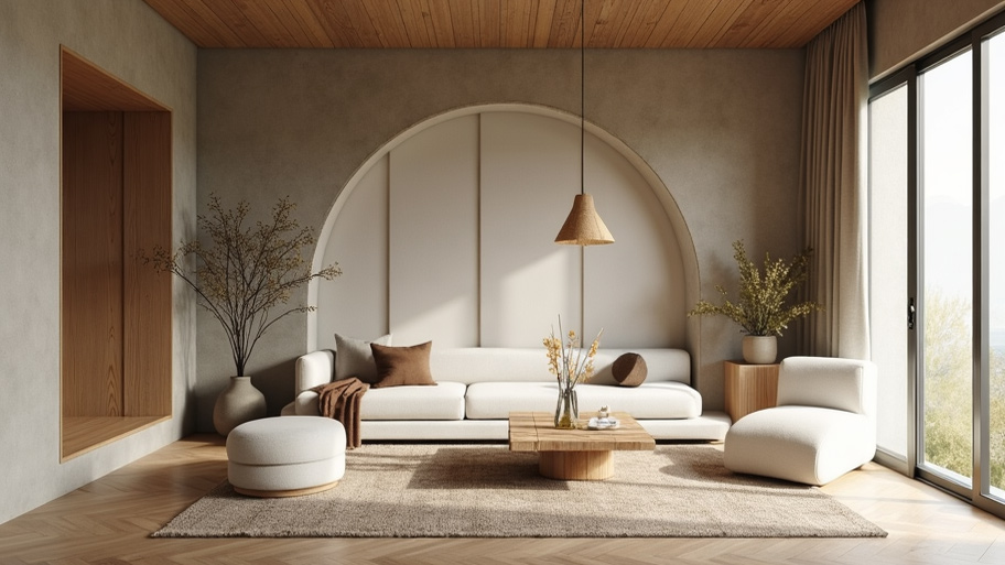 Ứng dụng sơn hiệu ứng cho phong cách Wabi Sabi trong phòng khách