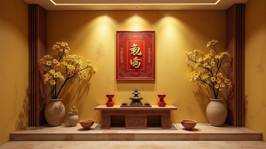 Sơn hiệu ứng trong phòng thờ phù hợp mệnh Thổ