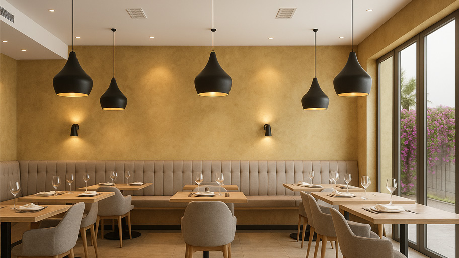 Nhà hàng sử dụng sơn hiệu ứng màu vàng cát