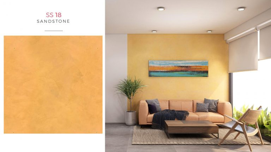 Phòng khách sử dụng sơn hiệu ứng màu vàng kem