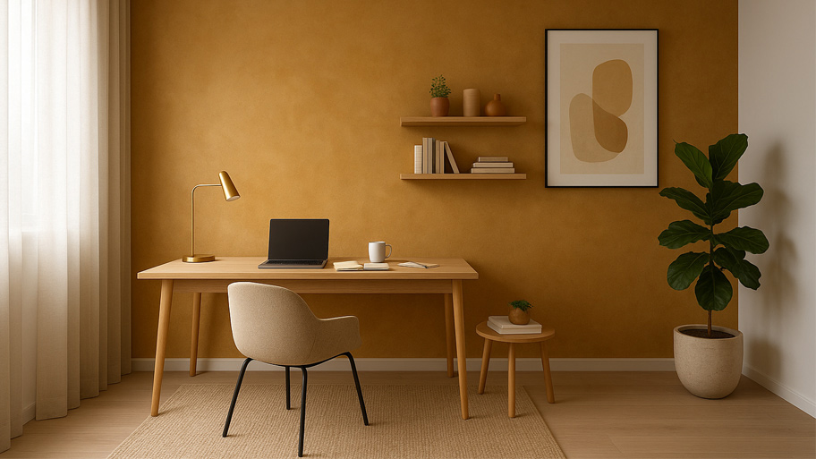 Phòng làm việc sử dụng sơn hiệu ứng màu vàng đất