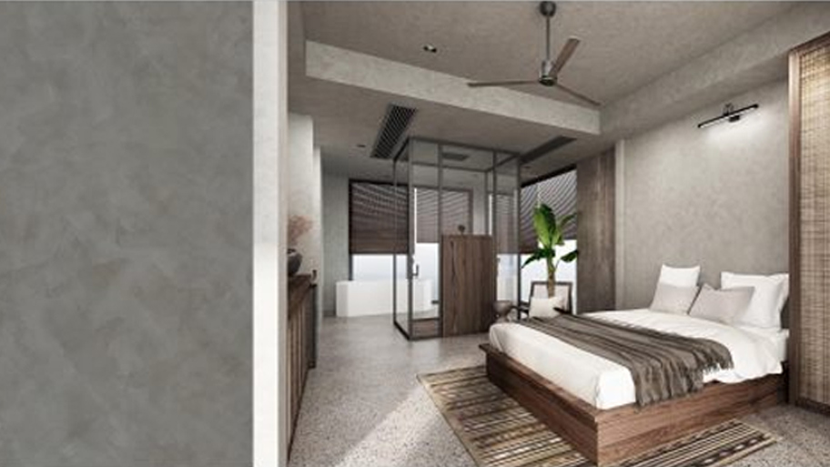 Phòng ngủ sử dụng sơn màu xám bê tông