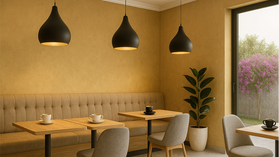 Quán cafe sử dụng sơn hiệu ứng màu vàng