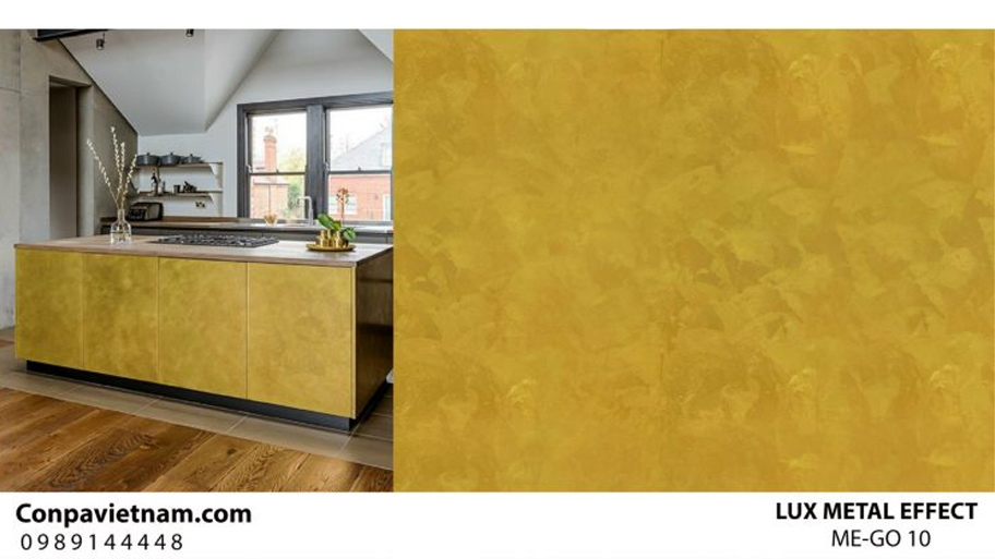 Tủ bếp sử dụng sơn hiệu ứng màu vàng nghệ