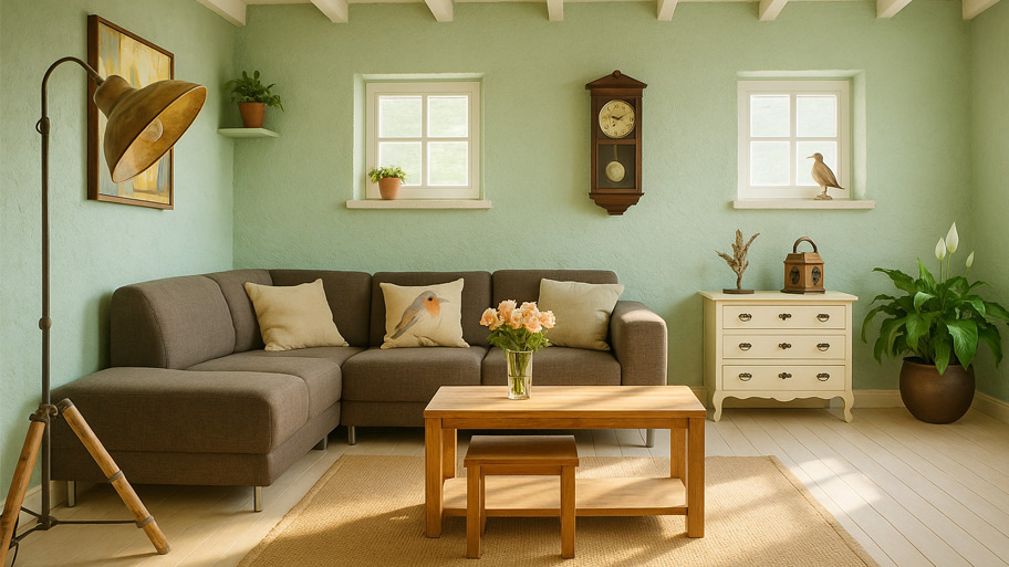 Phòng khách dùng màu sơn hiệu ứng hợp tuổi Bính Dần