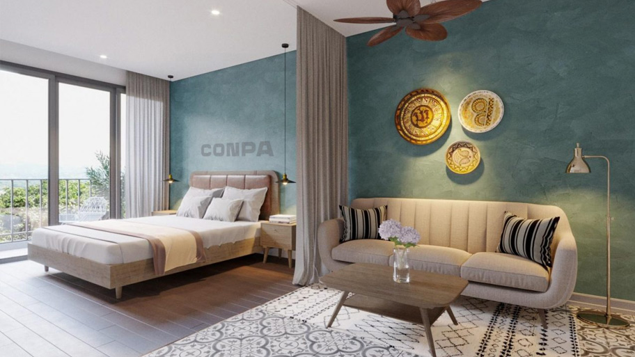 Phòng khách dùng màu sơn hiệu ứng hợp tuổi Canh Dần