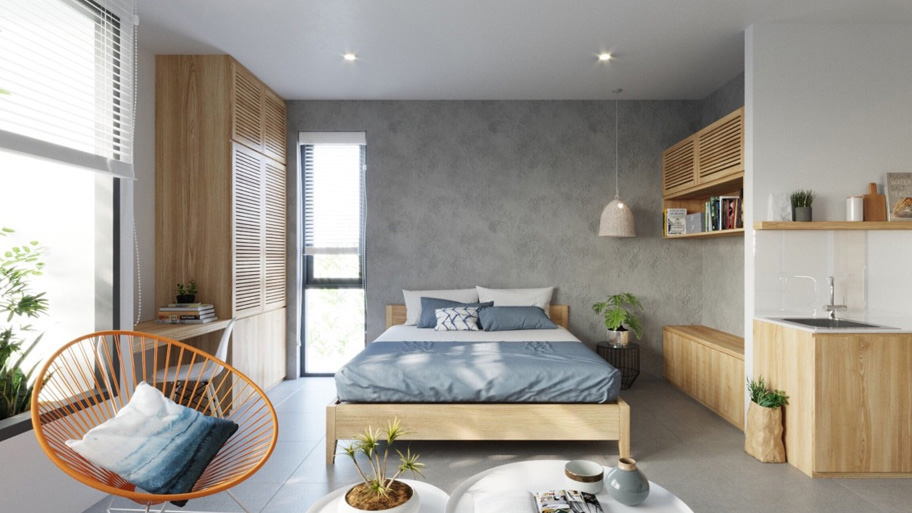 Phòng khách dùng màu sơn hiệu ứng hợp tuổi Nhâm Dần