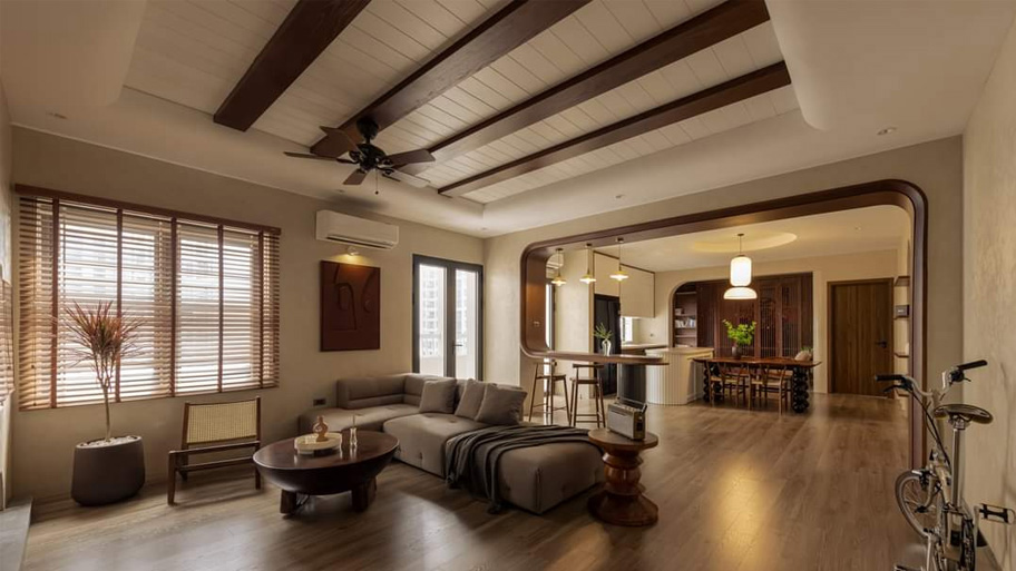 Phòng khách phong cách Wabi Sabi sử dụng sơn hiệu ứng