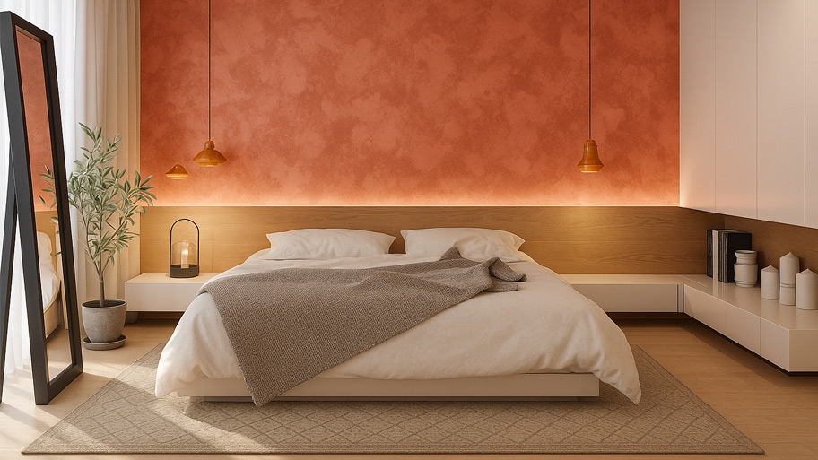 Phòng ngủ dùng màu sơn hiệu ứng hợp tuổi Canh Tý