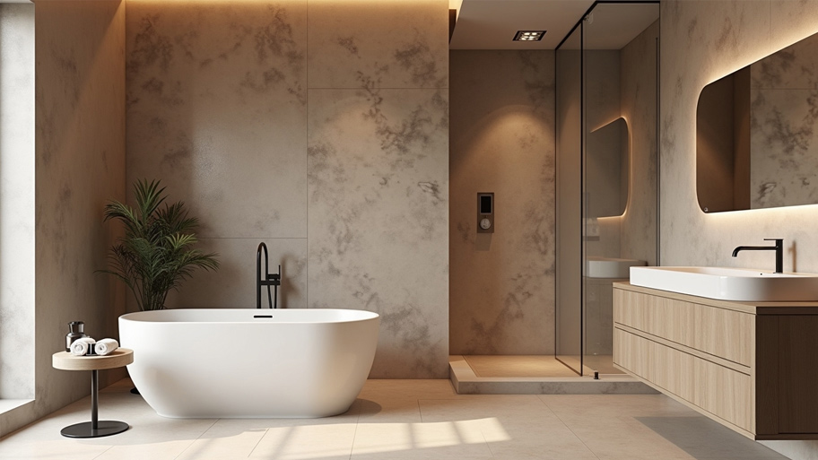 Phòng tắm dùng màu sơn hiệu ứng hợp tuổi Mậu Dần